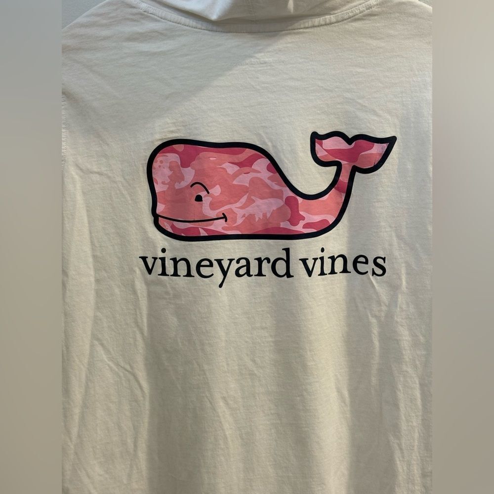 Vineyard Vines White Long Sleeve Tee with Pink Blue Logo